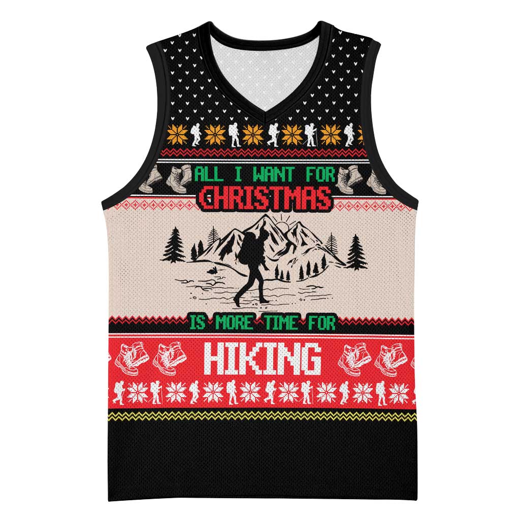Hiking Christmas Basketball Jersey with Mountains Trees and Winter Holiday Pattern - Wonder Print Shop