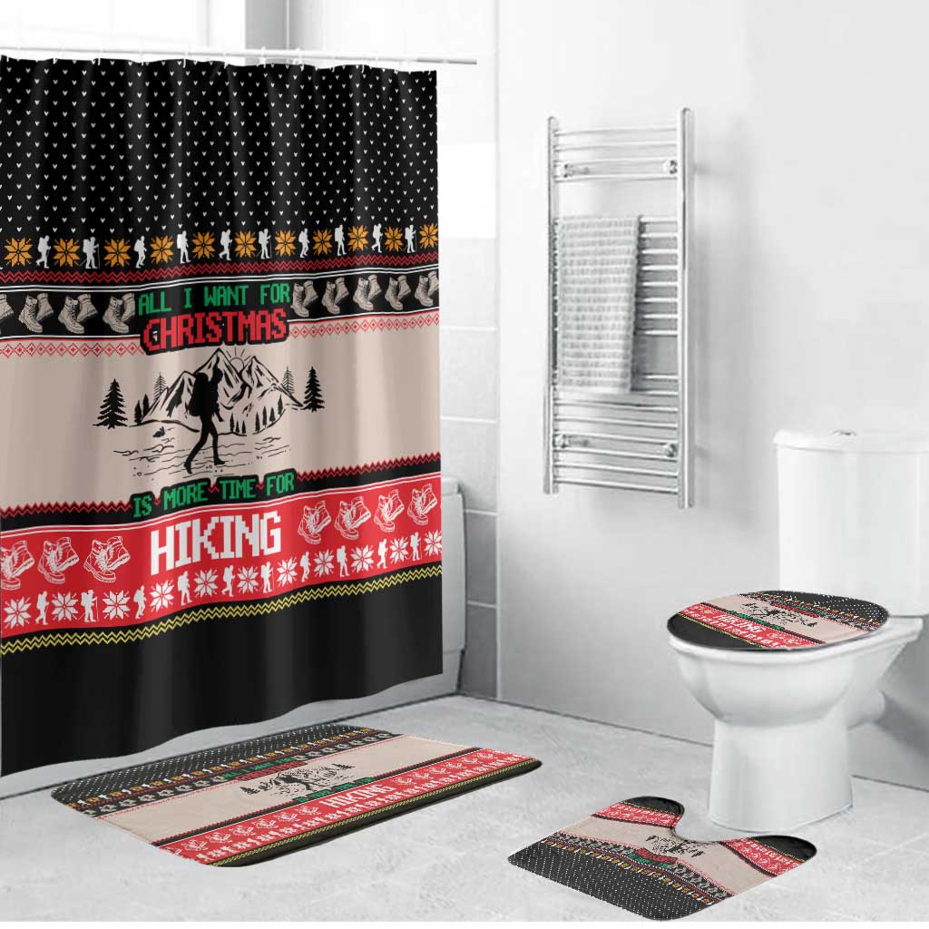 Hiking Christmas Bathroom Set with Mountains Trees and Winter Holiday Pattern - Wonder Print Shop