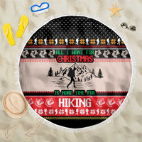 Hiking Christmas Beach Blanket with Mountains Trees and Winter Holiday Pattern - Wonder Print Shop