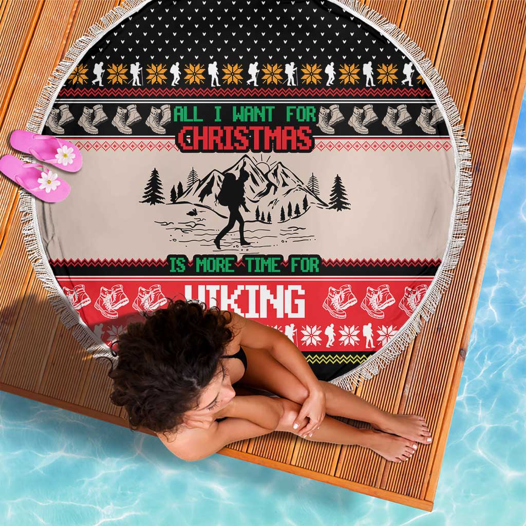 Hiking Christmas Beach Blanket with Mountains Trees and Winter Holiday Pattern - Wonder Print Shop