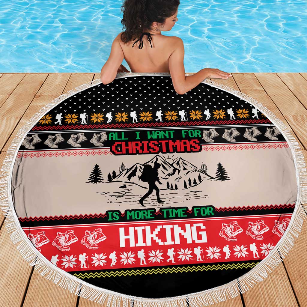 Hiking Christmas Beach Blanket with Mountains Trees and Winter Holiday Pattern - Wonder Print Shop