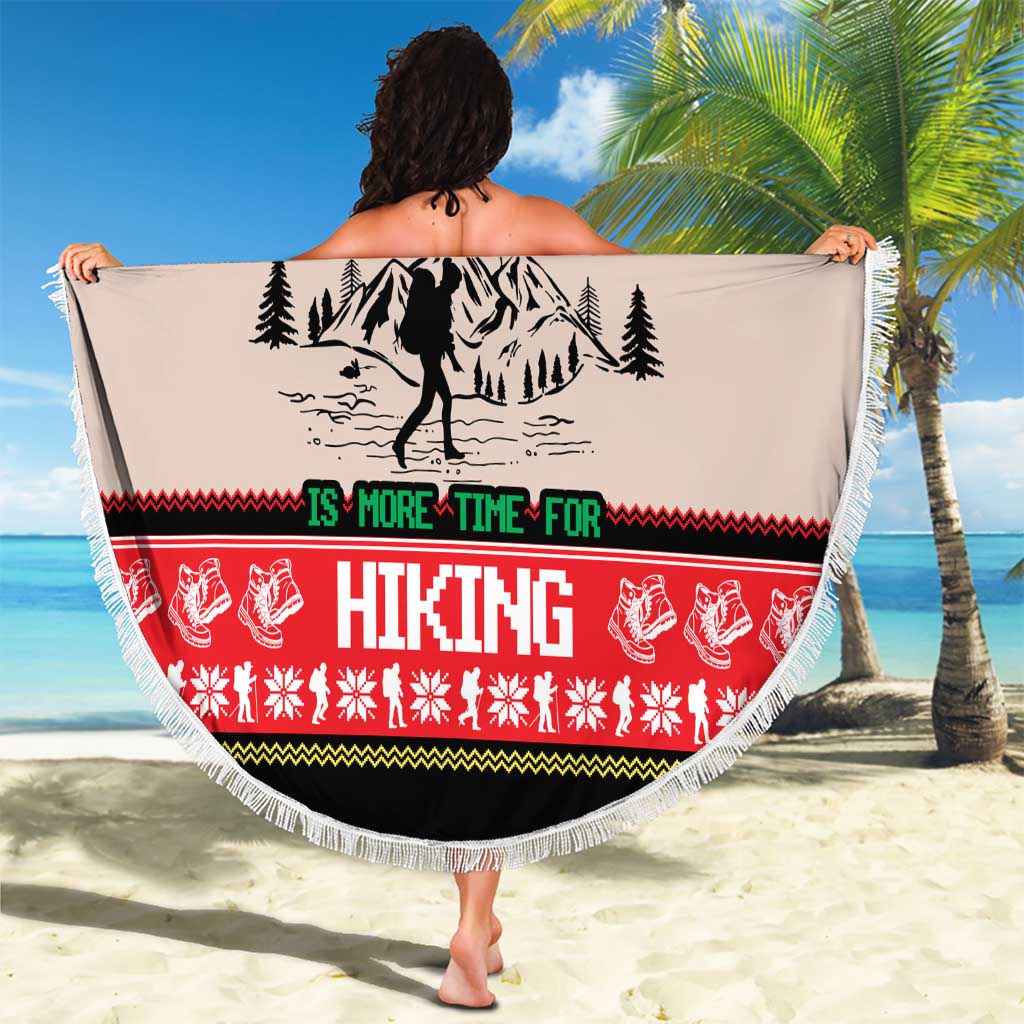 Hiking Christmas Beach Blanket with Mountains Trees and Winter Holiday Pattern - Wonder Print Shop