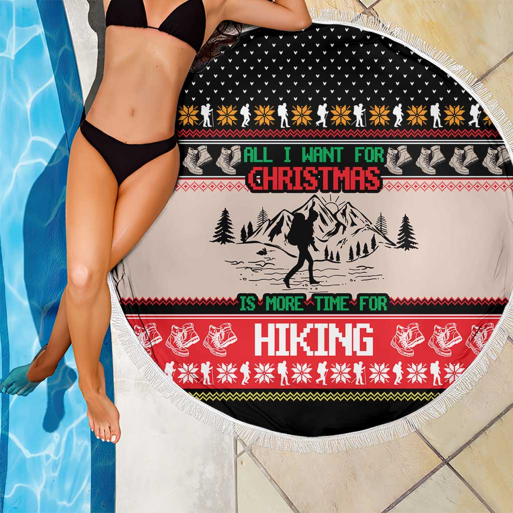 Hiking Christmas Beach Blanket with Mountains Trees and Winter Holiday Pattern - Wonder Print Shop