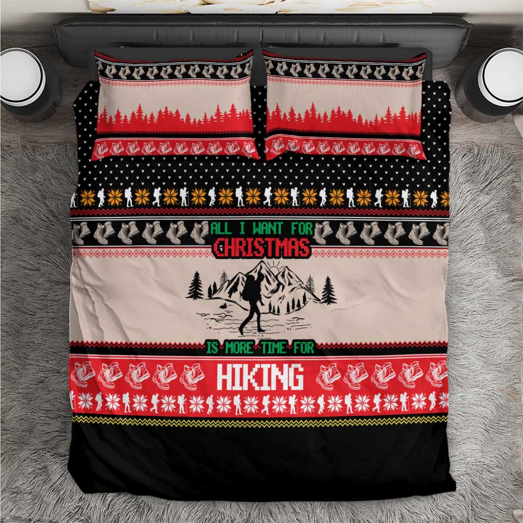 Hiking Christmas Bedding Set with Mountains Trees and Winter Holiday Pattern - Wonder Print Shop