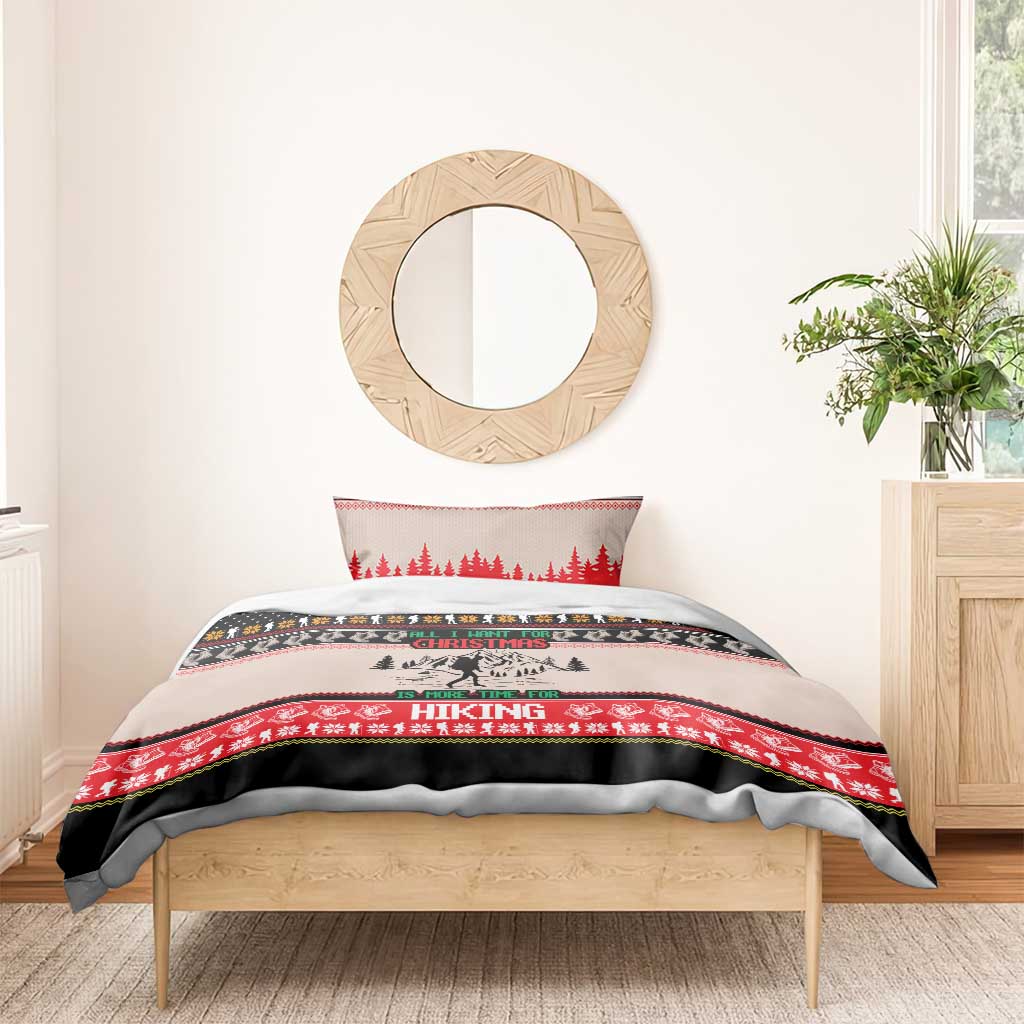 Hiking Christmas Bedding Set with Mountains Trees and Winter Holiday Pattern - Wonder Print Shop