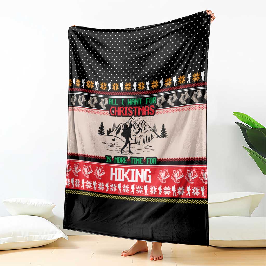 Hiking Christmas Blanket with Mountains Trees and Winter Holiday Pattern - Wonder Print Shop