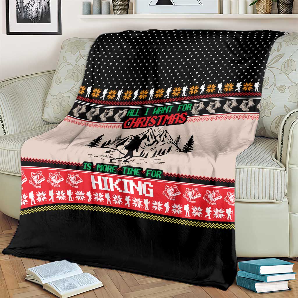 Hiking Christmas Blanket with Mountains Trees and Winter Holiday Pattern - Wonder Print Shop