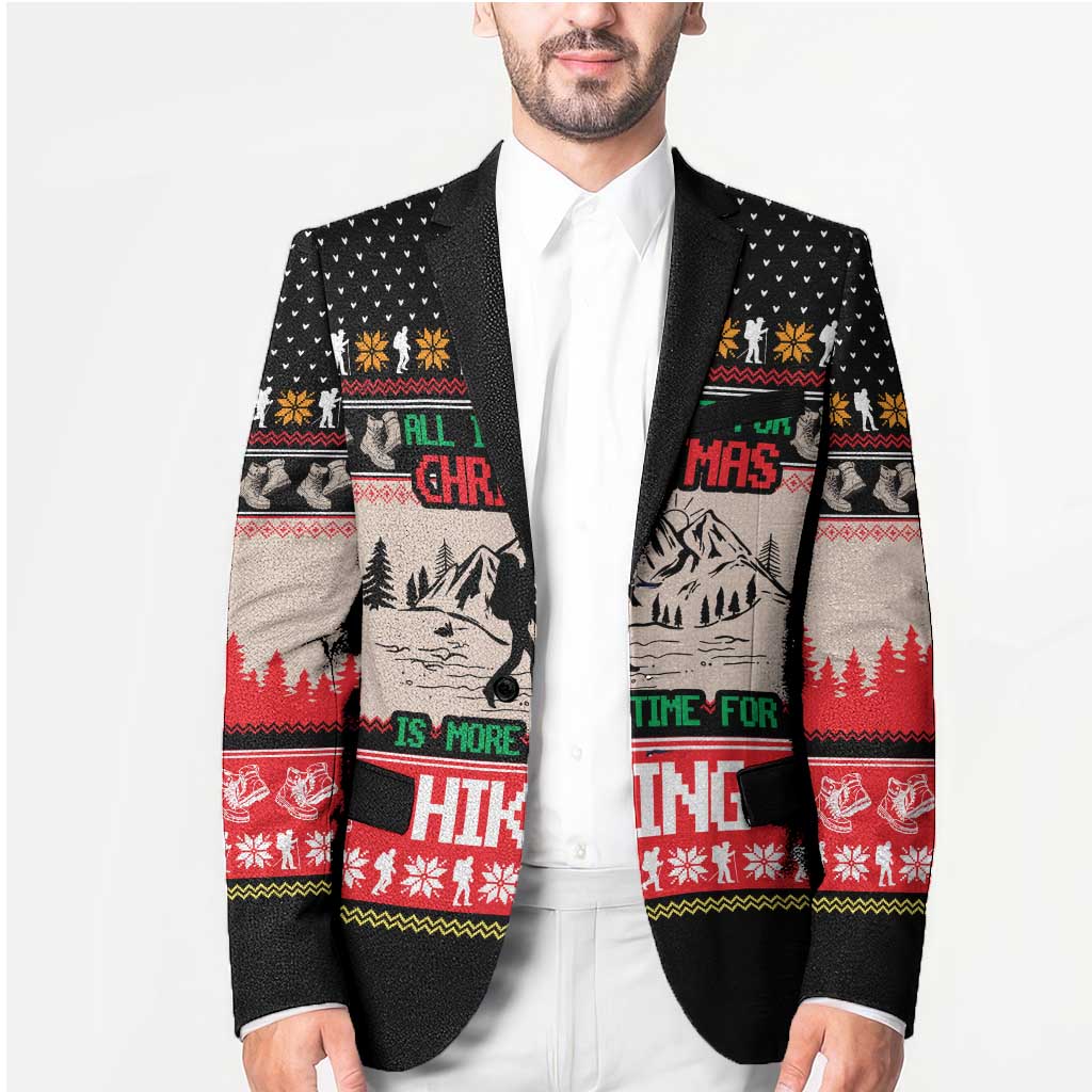 Hiking Christmas Blazer with Mountains Trees and Winter Holiday Pattern - Wonder Print Shop