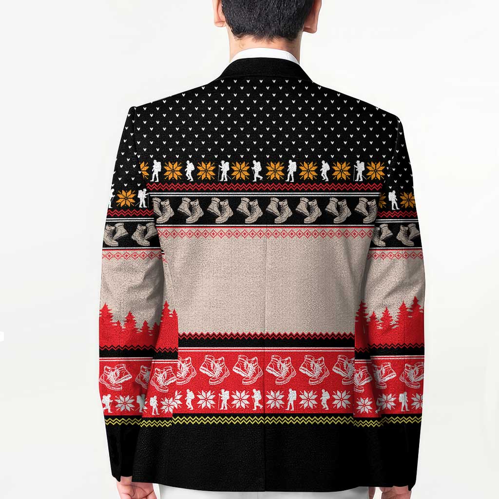 Hiking Christmas Blazer with Mountains Trees and Winter Holiday Pattern - Wonder Print Shop