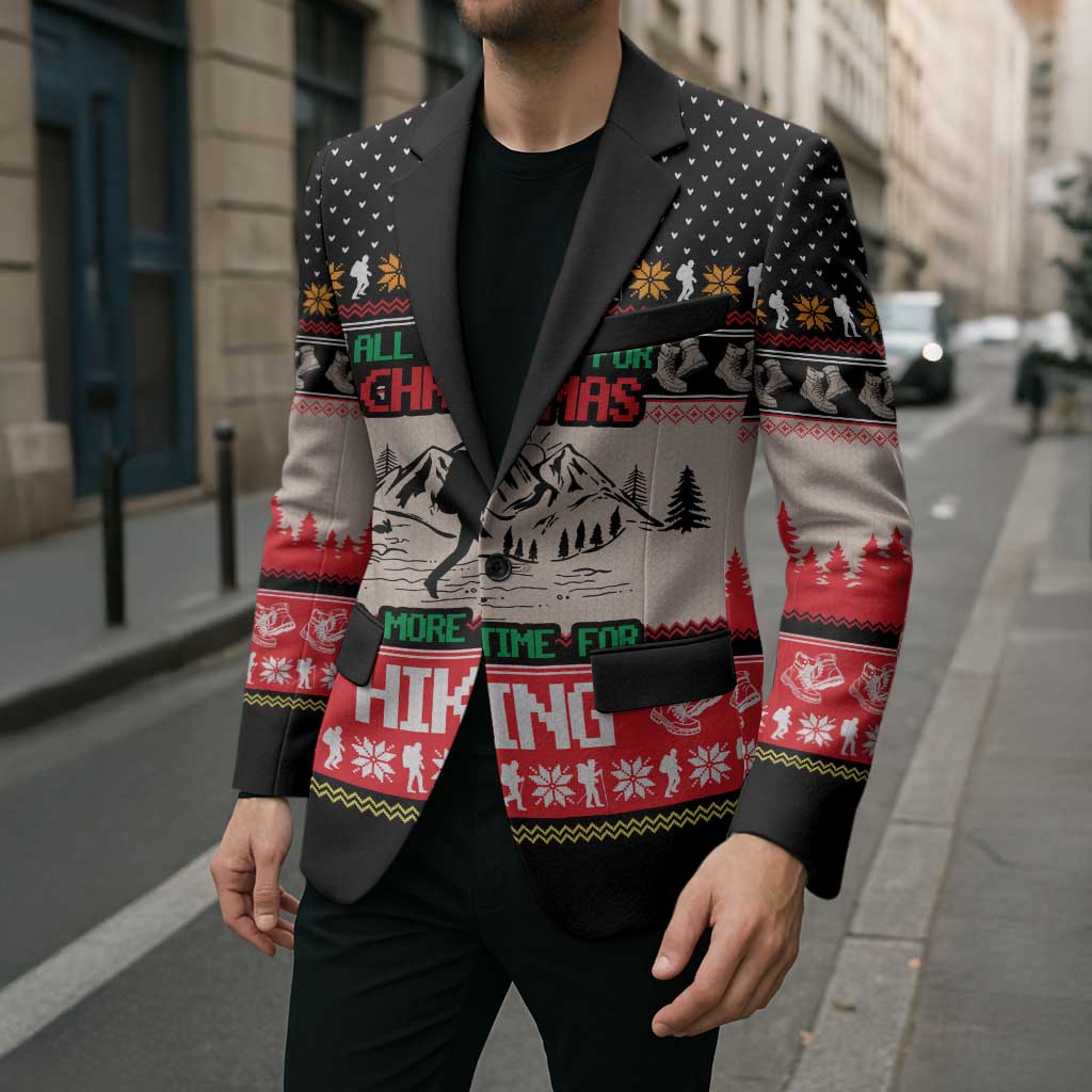 Hiking Christmas Blazer with Mountains Trees and Winter Holiday Pattern - Wonder Print Shop