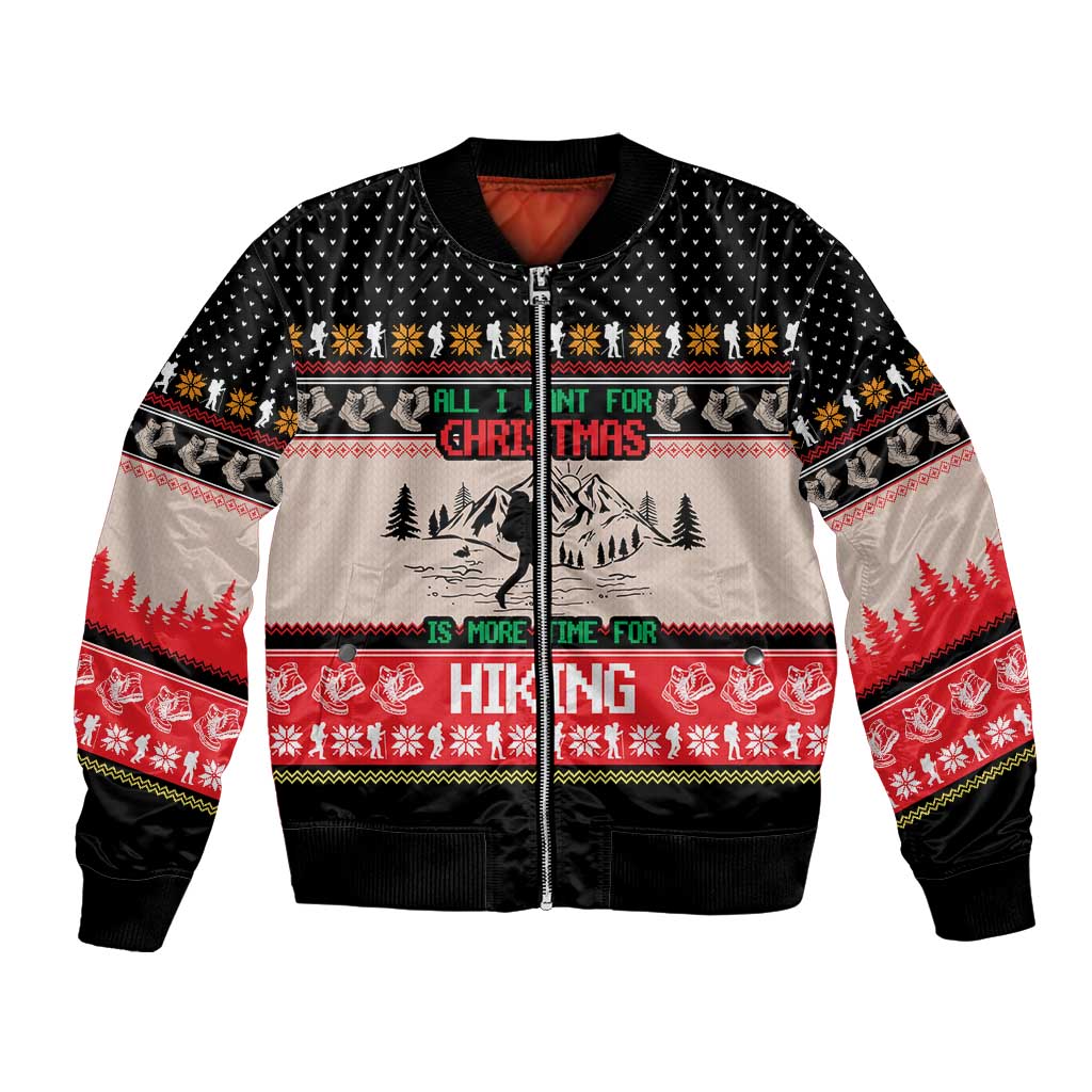 Hiking Christmas Bomber Jacket with Mountains Trees and Winter Holiday Pattern - Wonder Print Shop