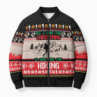 Hiking Christmas Bomber Puffer Jacket with Mountains Trees and Winter Holiday Pattern - Wonder Print Shop