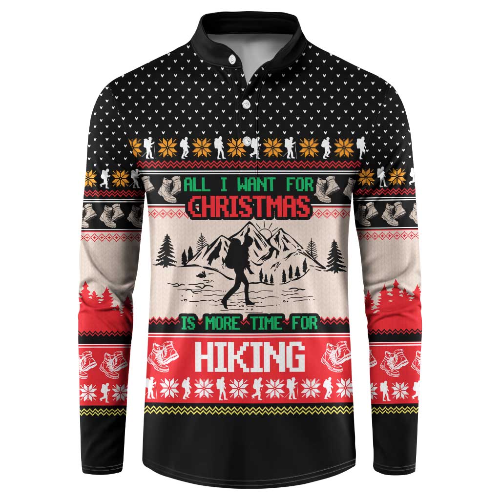 Hiking Christmas Button Sweatshirt with Mountains Trees and Winter Holiday Pattern - Wonder Print Shop