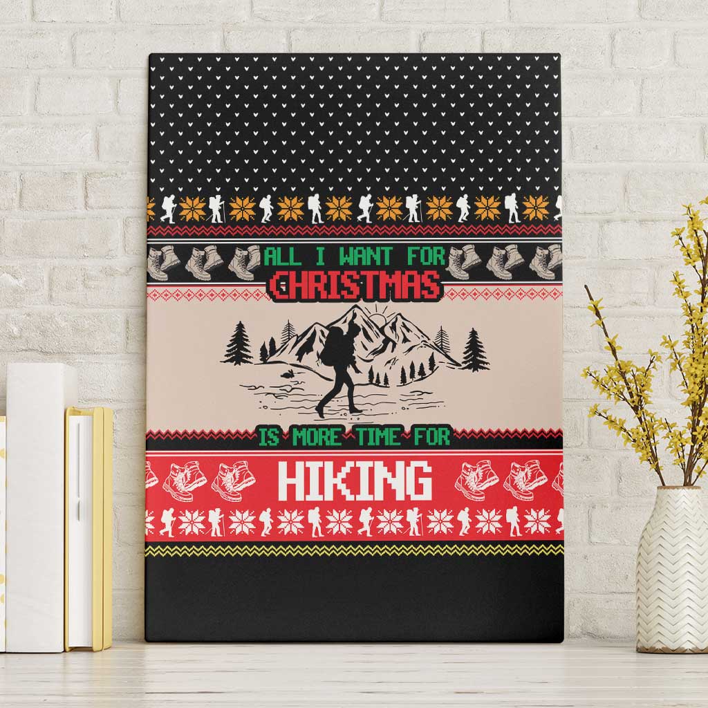 Hiking Christmas Canvas Wall Art with Mountains Trees and Winter Holiday Pattern - Wonder Print Shop