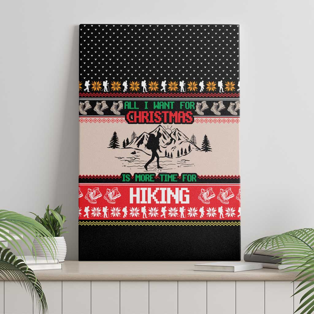 Hiking Christmas Canvas Wall Art with Mountains Trees and Winter Holiday Pattern - Wonder Print Shop
