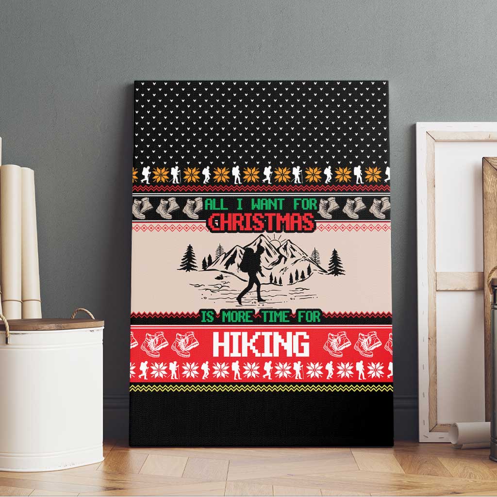 Hiking Christmas Canvas Wall Art with Mountains Trees and Winter Holiday Pattern - Wonder Print Shop