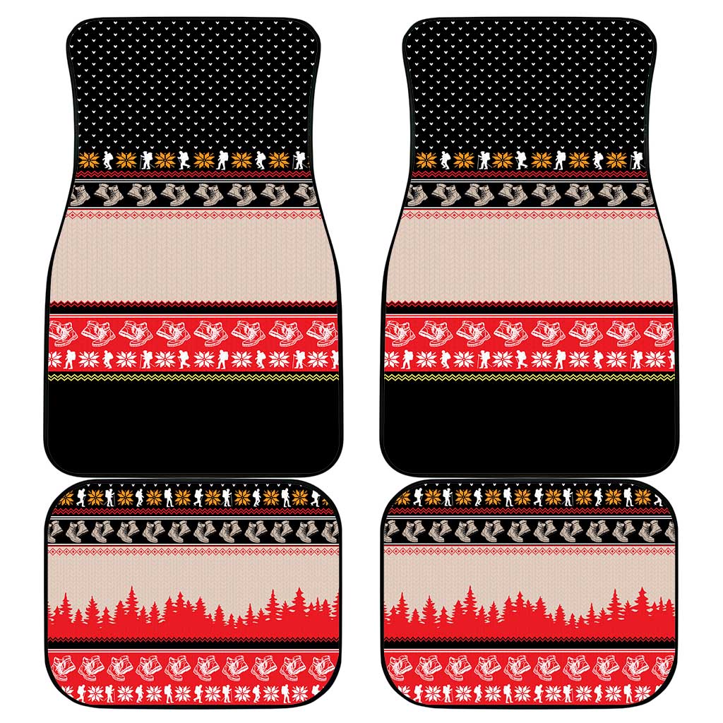 Hiking Christmas Car Mats with Mountains Trees and Winter Holiday Pattern - Wonder Print Shop