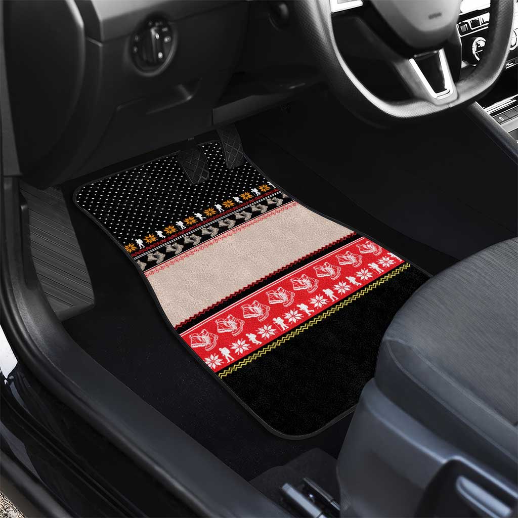 Hiking Christmas Car Mats with Mountains Trees and Winter Holiday Pattern - Wonder Print Shop