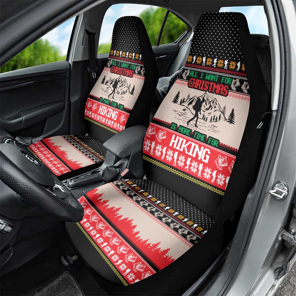 Hiking Christmas Car Seat Cover with Mountains Trees and Winter Holiday Pattern - Wonder Print Shop