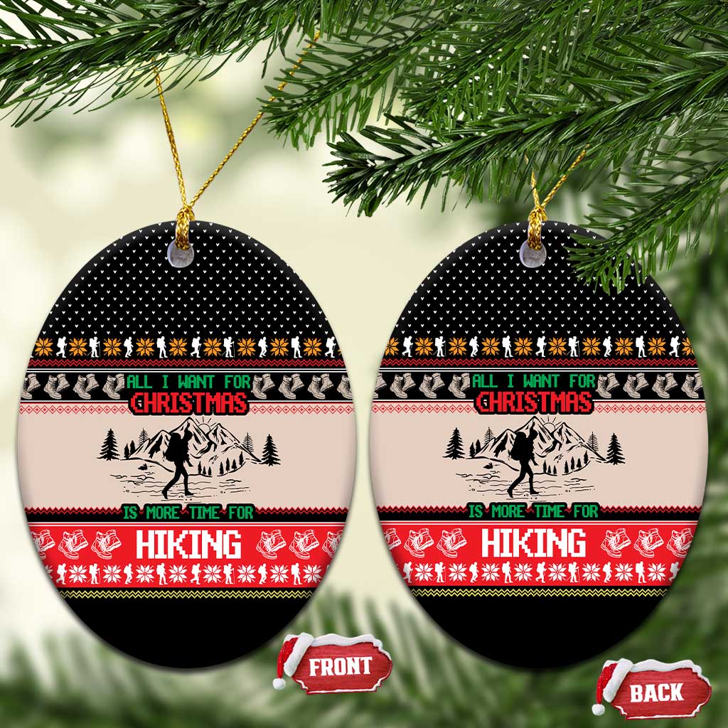 Hiking Christmas Ceramic Ornament with Mountains Trees and Winter Holiday Pattern - Wonder Print Shop