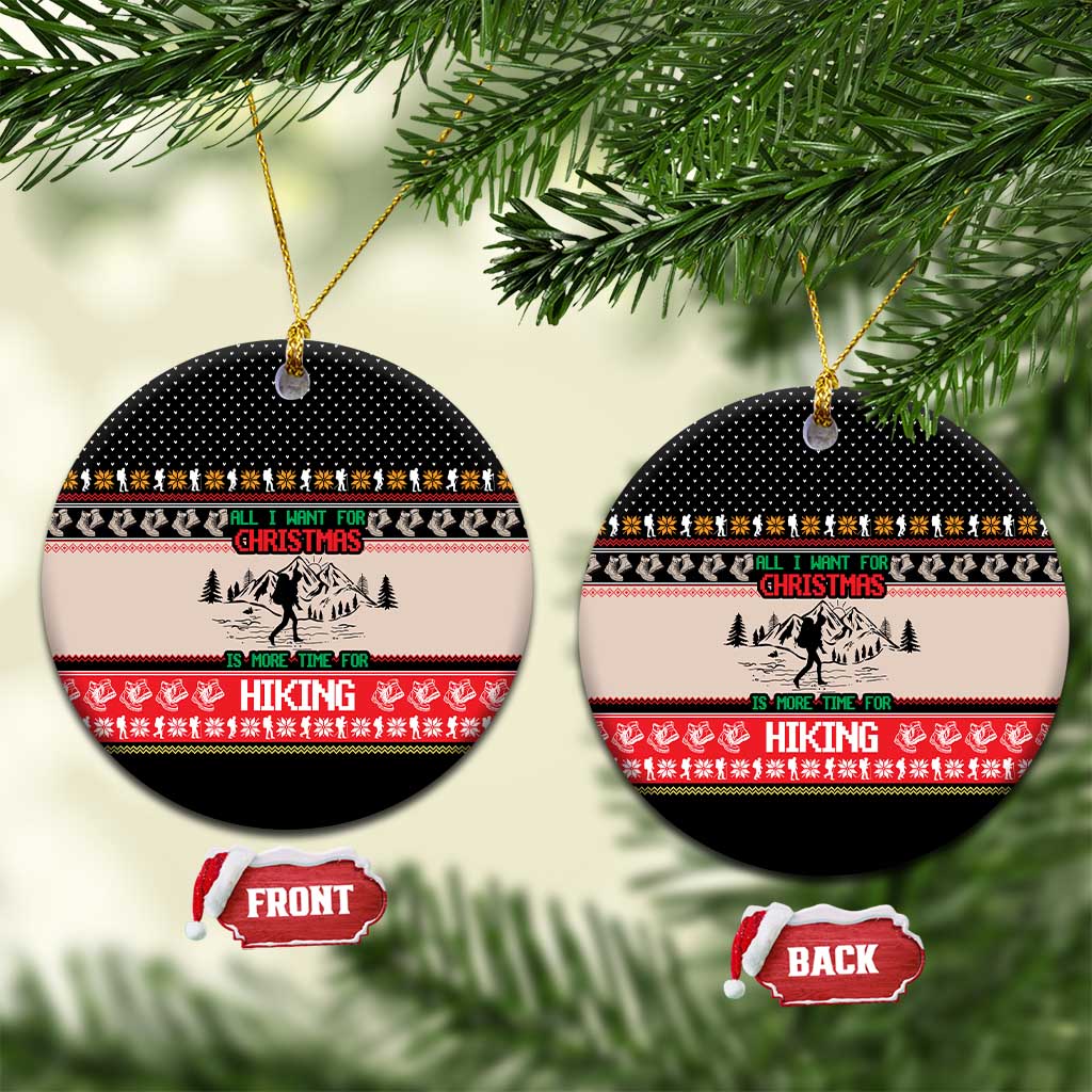 Hiking Christmas Ceramic Ornament with Mountains Trees and Winter Holiday Pattern - Wonder Print Shop