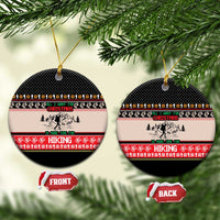 Hiking Christmas Ceramic Ornament with Mountains Trees and Winter Holiday Pattern - Wonder Print Shop