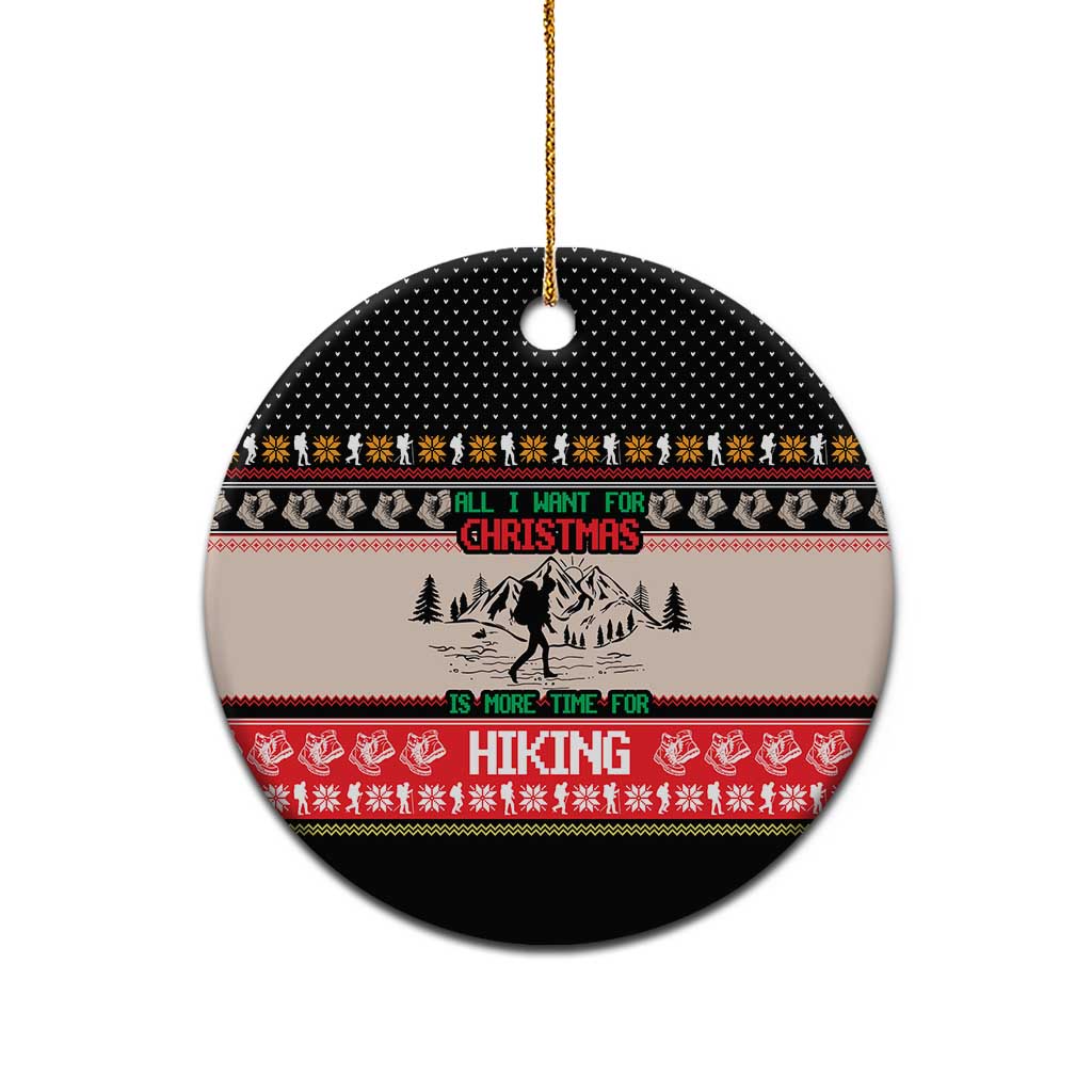 Hiking Christmas Ceramic Ornament with Mountains Trees and Winter Holiday Pattern - Wonder Print Shop