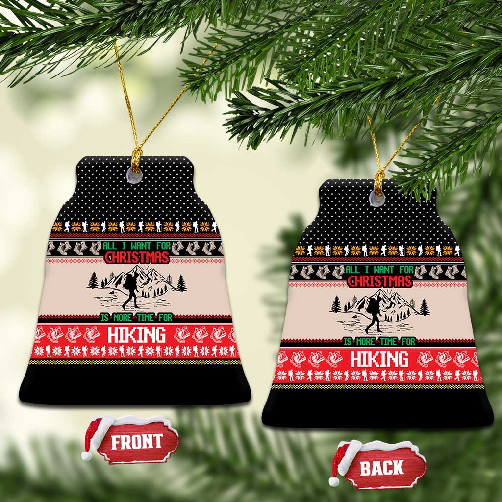 Hiking Christmas Ceramic Ornament with Mountains Trees and Winter Holiday Pattern - Wonder Print Shop