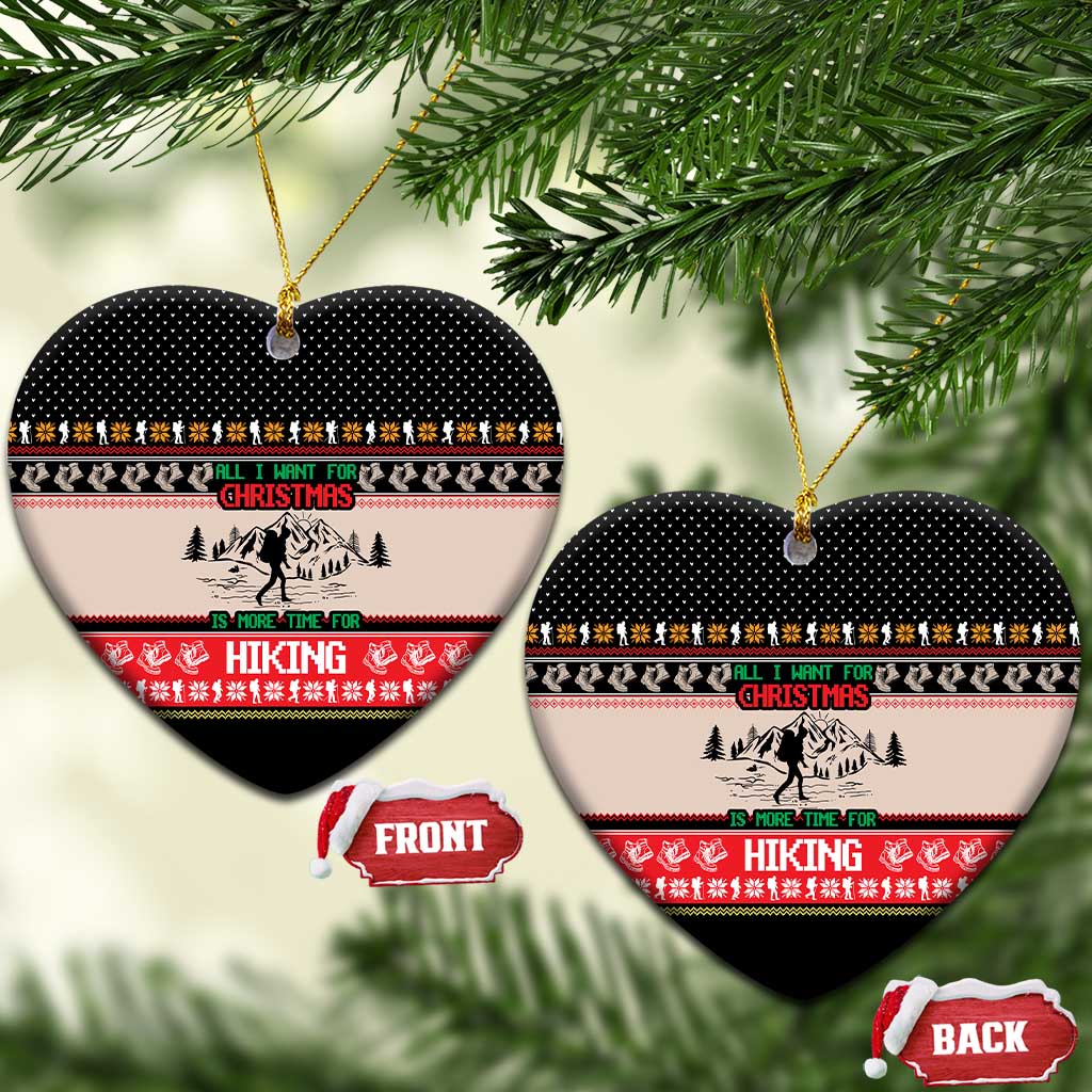 Hiking Christmas Ceramic Ornament with Mountains Trees and Winter Holiday Pattern - Wonder Print Shop