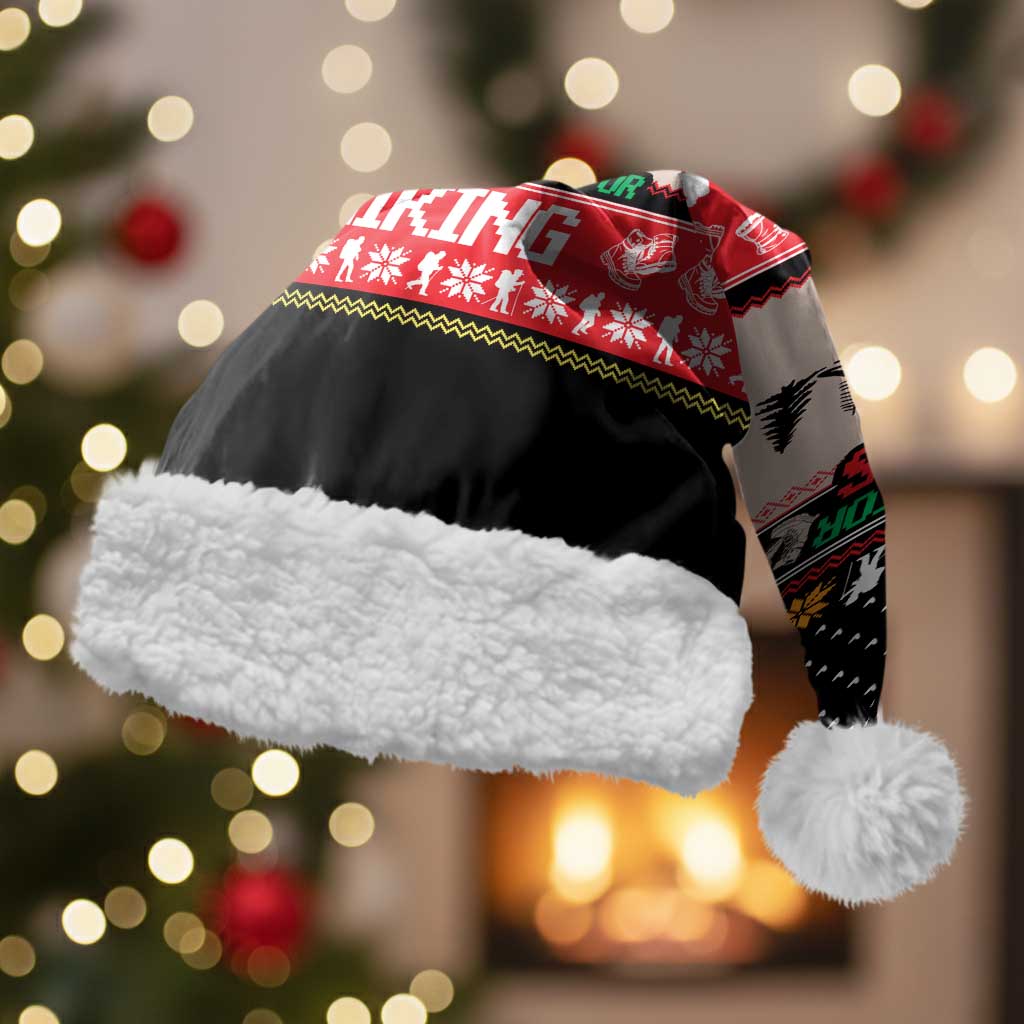 Hiking Christmas Santa Hat with Mountains Trees and Winter Holiday Pattern - Wonder Print Shop