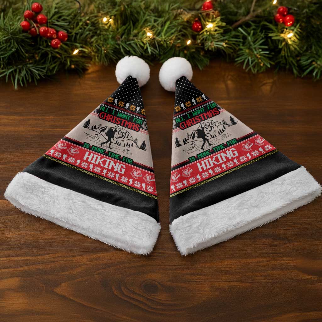 Hiking Christmas Santa Hat with Mountains Trees and Winter Holiday Pattern - Wonder Print Shop