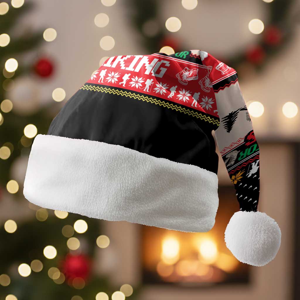 Hiking Christmas Santa Hat with Mountains Trees and Winter Holiday Pattern - Wonder Print Shop