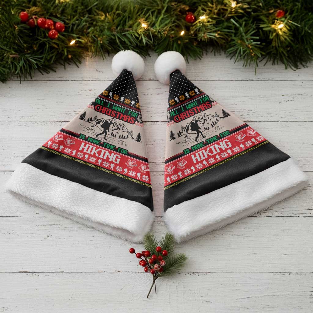 Hiking Christmas Santa Hat with Mountains Trees and Winter Holiday Pattern - Wonder Print Shop