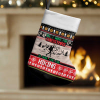 Hiking Christmas Stocking with Mountains Trees and Winter Holiday Pattern - Wonder Print Shop