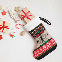 Hiking Christmas Stocking with Mountains Trees and Winter Holiday Pattern - Wonder Print Shop