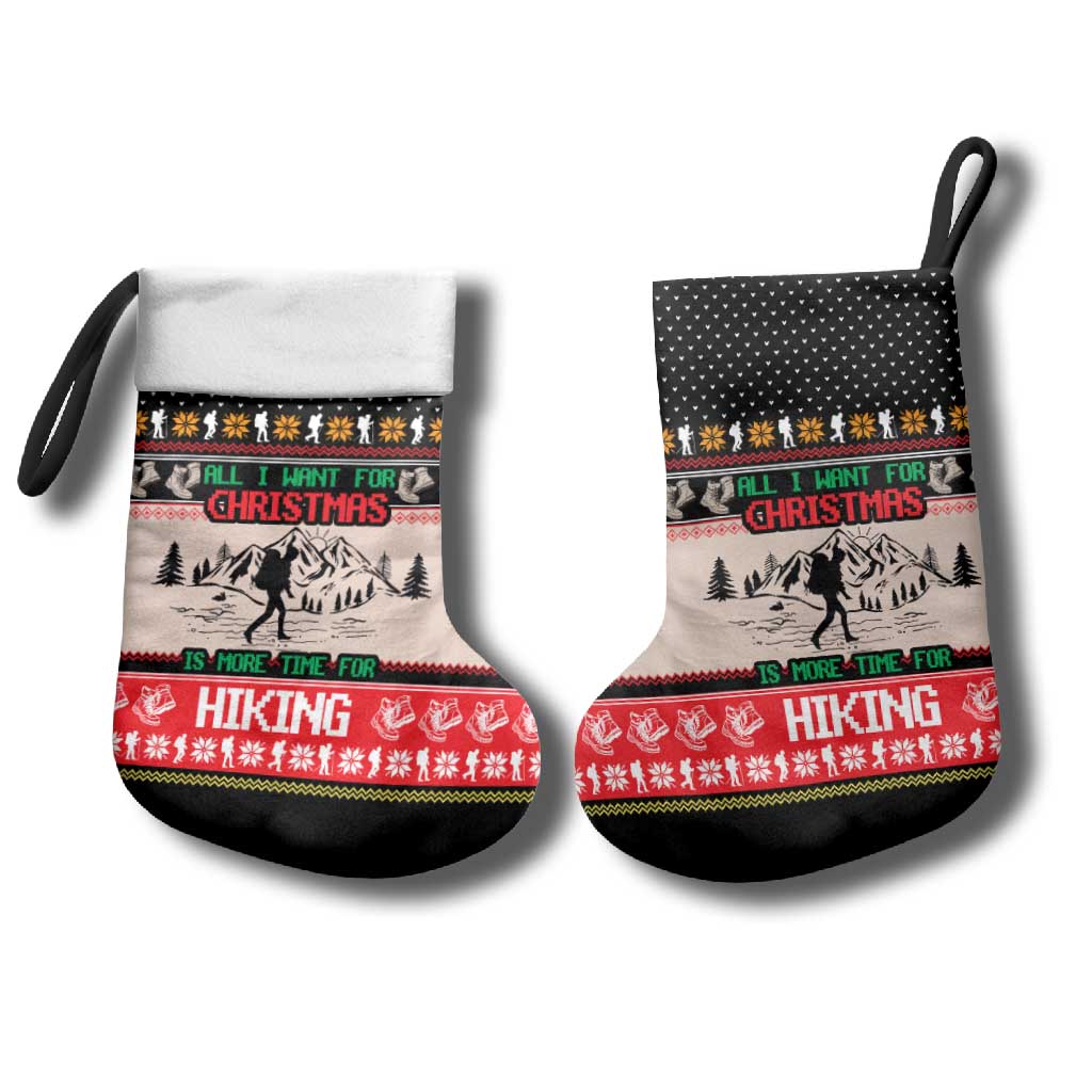 Hiking Christmas Stocking with Mountains Trees and Winter Holiday Pattern - Wonder Print Shop