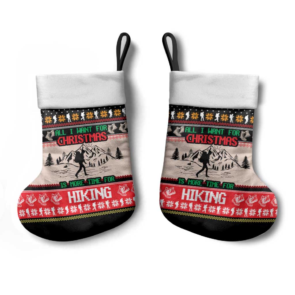 Hiking Christmas Stocking with Mountains Trees and Winter Holiday Pattern - Wonder Print Shop