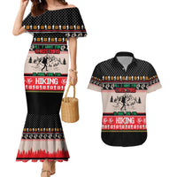 Hiking Christmas Couples Matching Mermaid Dress and Hawaiian Shirt with Mountains Trees and Winter Holiday Pattern - Wonder Print Shop