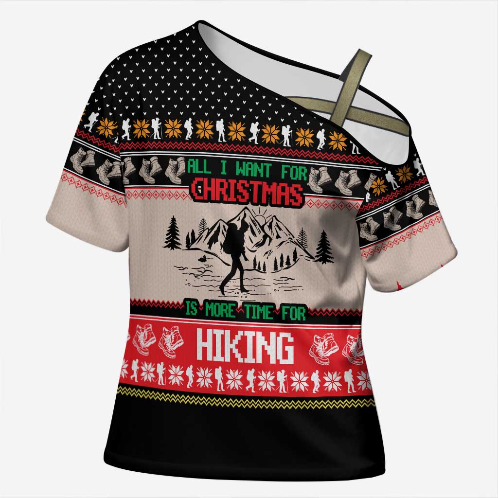 Hiking Christmas Cross Shoulder Shirt with Mountains Trees and Winter Holiday Pattern - Wonder Print Shop