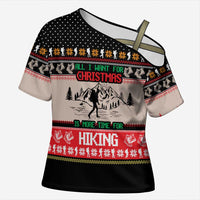 Hiking Christmas Cross Shoulder Shirt with Mountains Trees and Winter Holiday Pattern - Wonder Print Shop