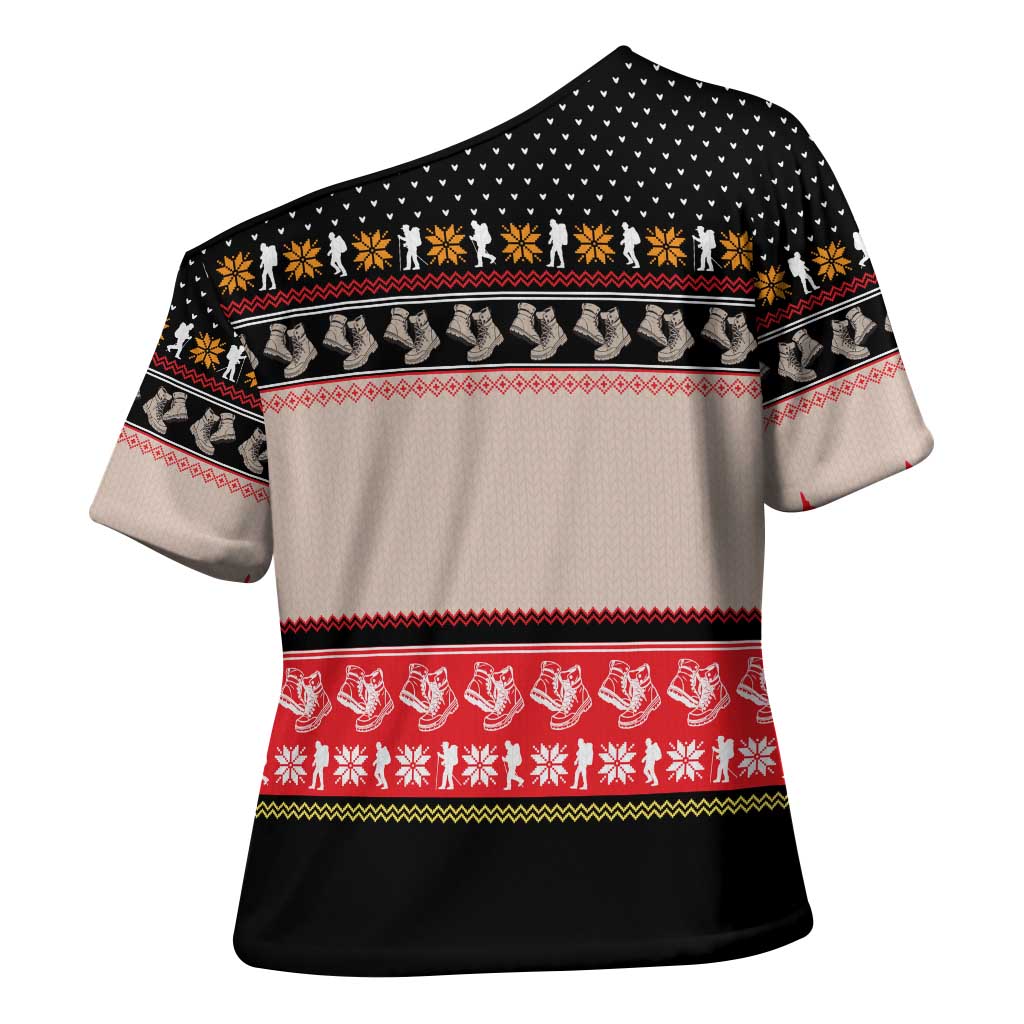 Hiking Christmas Cross Shoulder Shirt with Mountains Trees and Winter Holiday Pattern - Wonder Print Shop