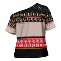 Hiking Christmas Cross Shoulder Shirt with Mountains Trees and Winter Holiday Pattern - Wonder Print Shop