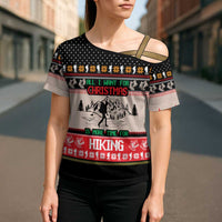 Hiking Christmas Cross Shoulder Shirt with Mountains Trees and Winter Holiday Pattern - Wonder Print Shop