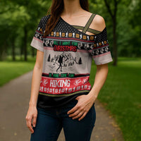 Hiking Christmas Cross Shoulder Shirt with Mountains Trees and Winter Holiday Pattern - Wonder Print Shop