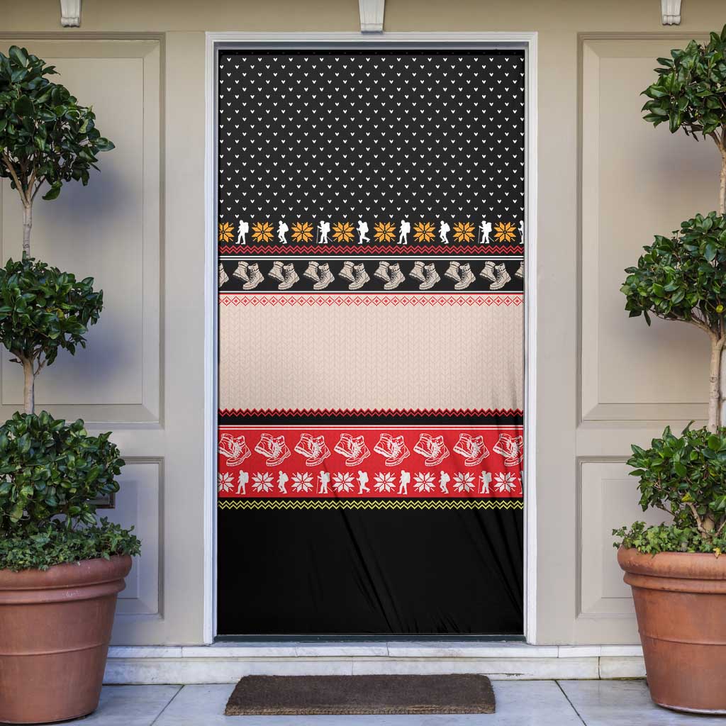 Hiking Christmas Door Cover with Mountains Trees and Winter Holiday Pattern - Wonder Print Shop