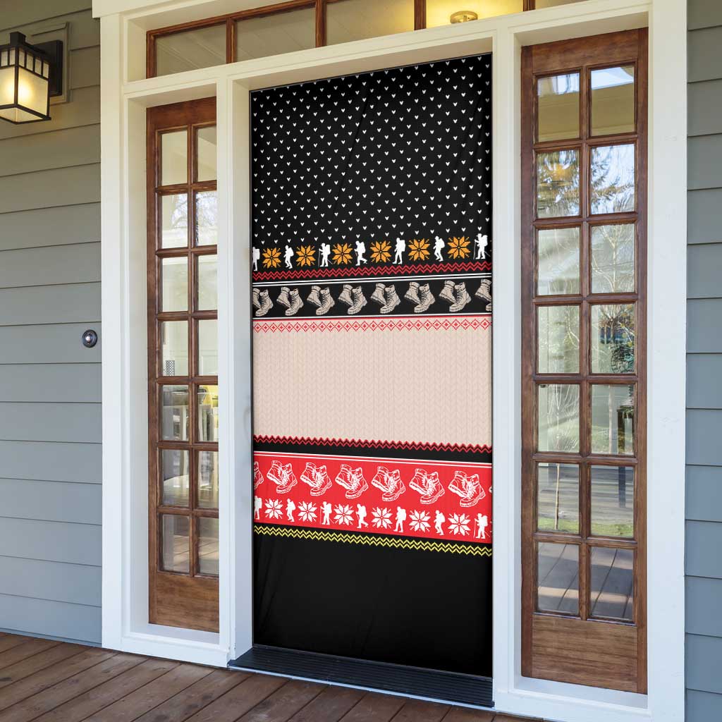 Hiking Christmas Door Cover with Mountains Trees and Winter Holiday Pattern - Wonder Print Shop