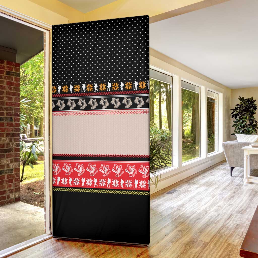 Hiking Christmas Door Cover with Mountains Trees and Winter Holiday Pattern - Wonder Print Shop