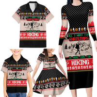 Hiking Christmas Family Matching Long Sleeve Bodycon Dress and Hawaiian Shirt with Mountains Trees and Winter Holiday Pattern - Wonder Print Shop