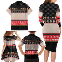 Hiking Christmas Family Matching Long Sleeve Bodycon Dress and Hawaiian Shirt with Mountains Trees and Winter Holiday Pattern - Wonder Print Shop
