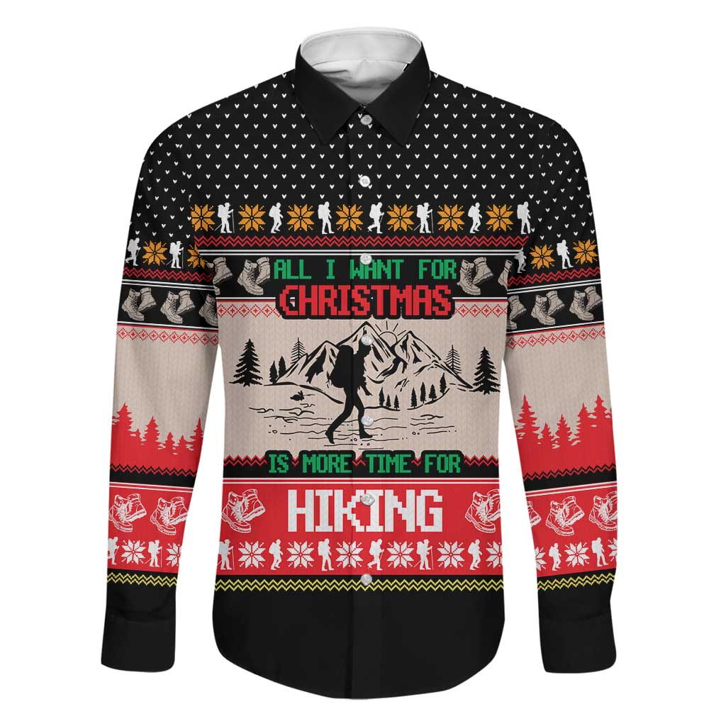 Hiking Christmas Family Matching Long Sleeve Bodycon Dress and Hawaiian Shirt with Mountains Trees and Winter Holiday Pattern - Wonder Print Shop